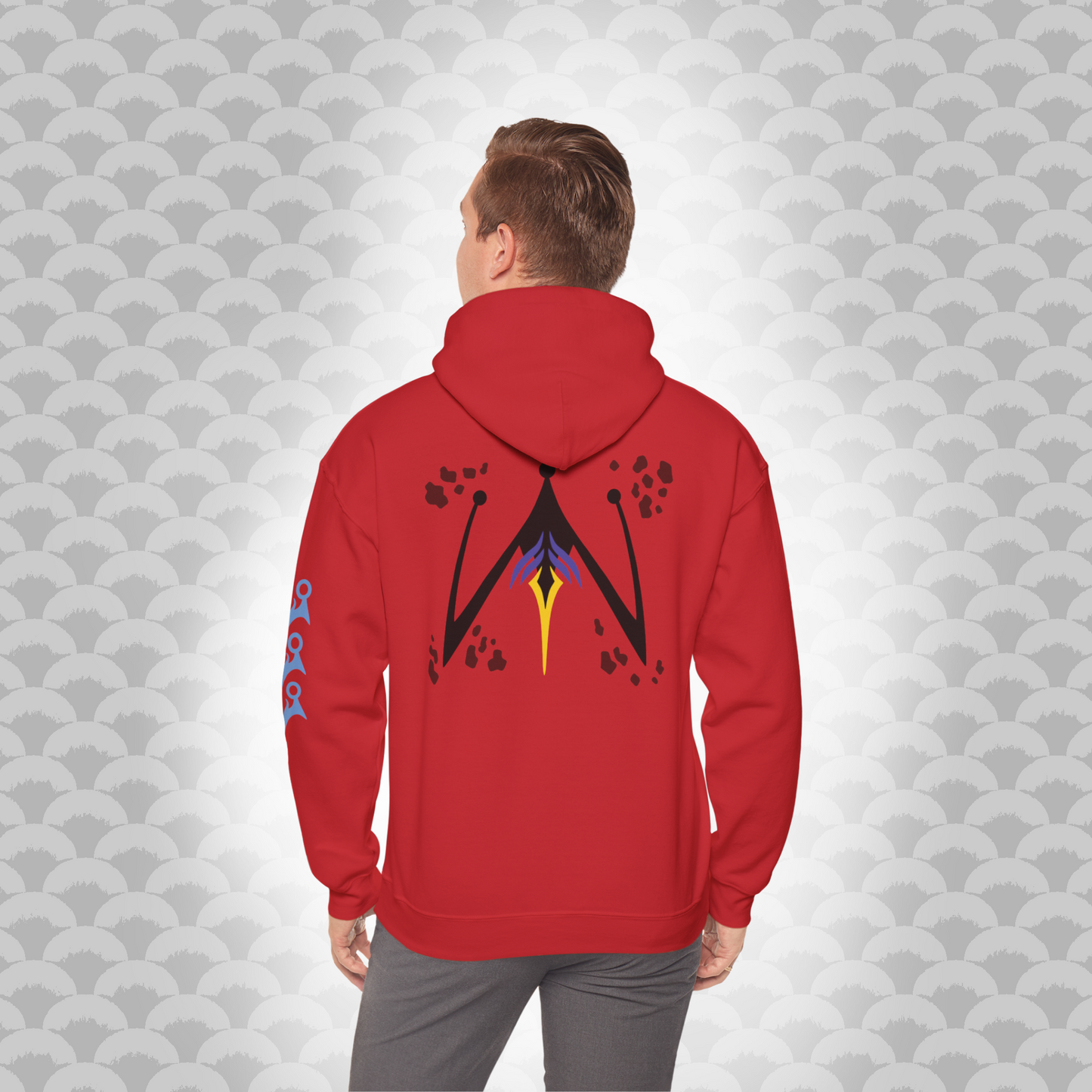 Modelo del Hoodie La Perfección variante rojo "Máxima" de espalda