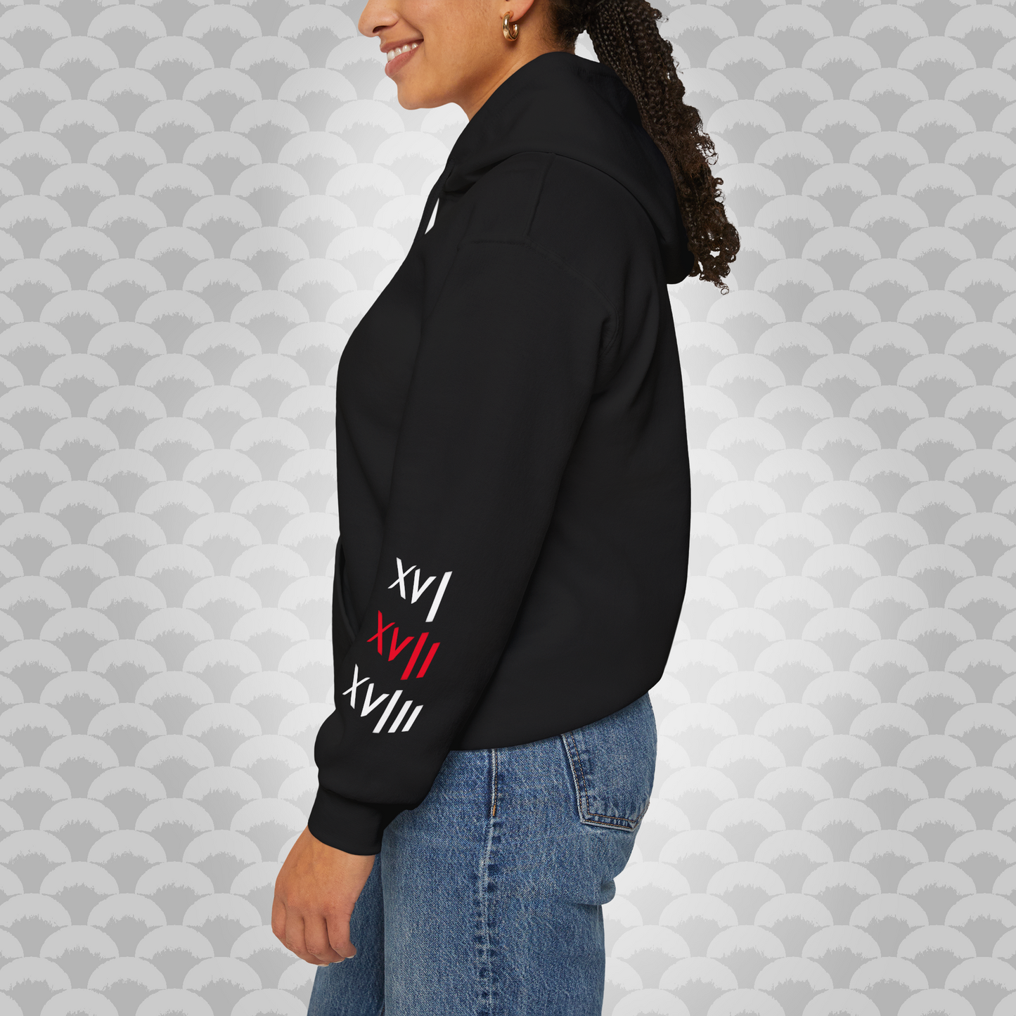 Modelo de Hoodie Libertad Sintética, variante "Modelo 17" de lado