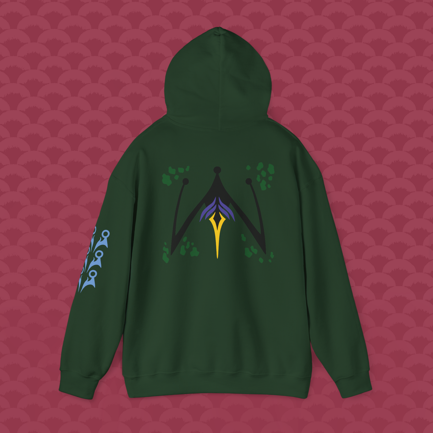 Hoodie La Perfección variante verde bosque "Célula" de espalda