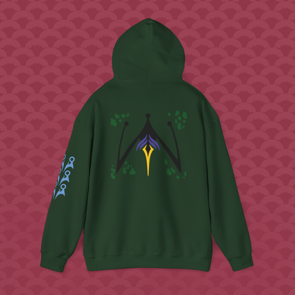 Hoodie La Perfección variante verde bosque "Célula" de espalda