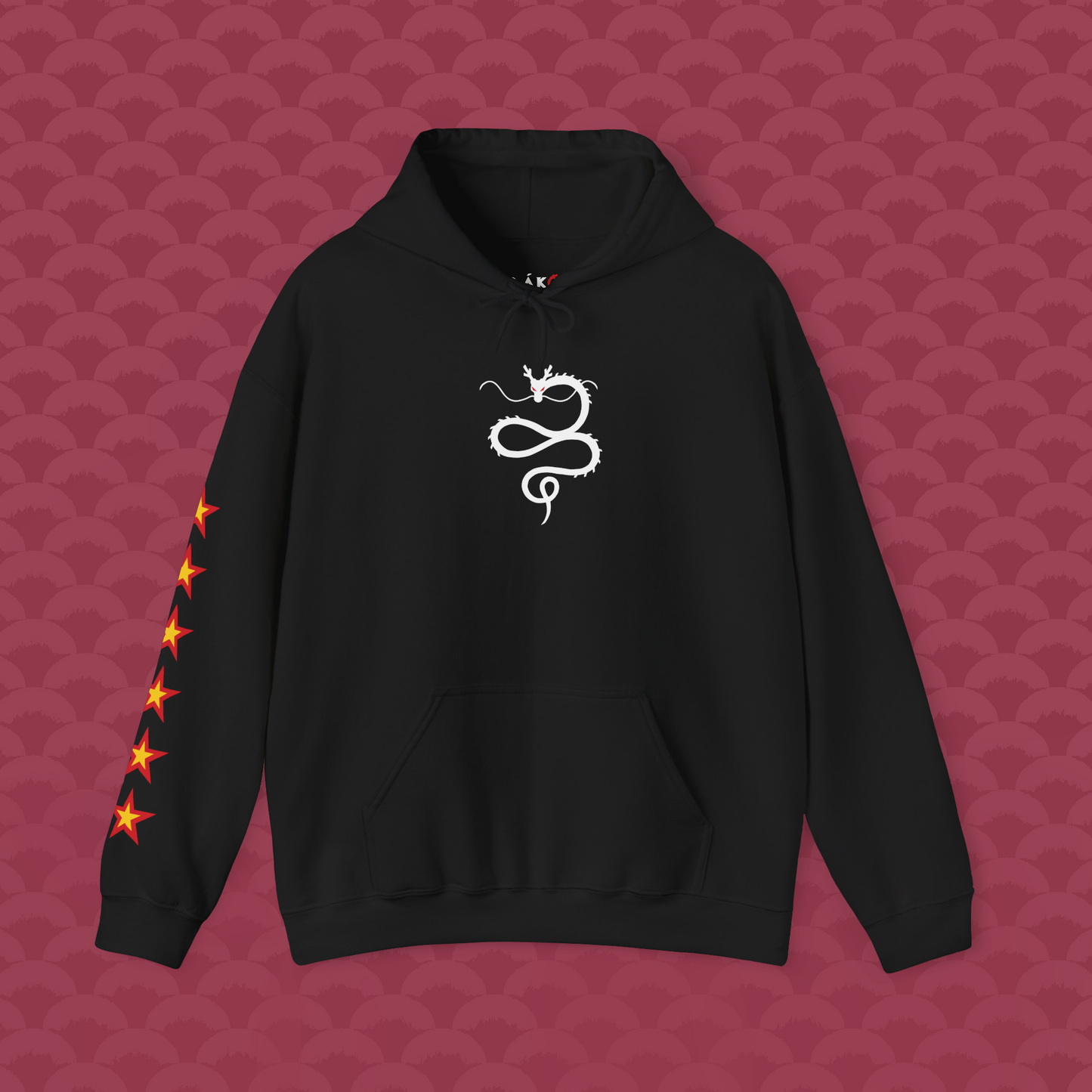 Hoodie Las Siete Estrellas, variante negra "Base" de frente