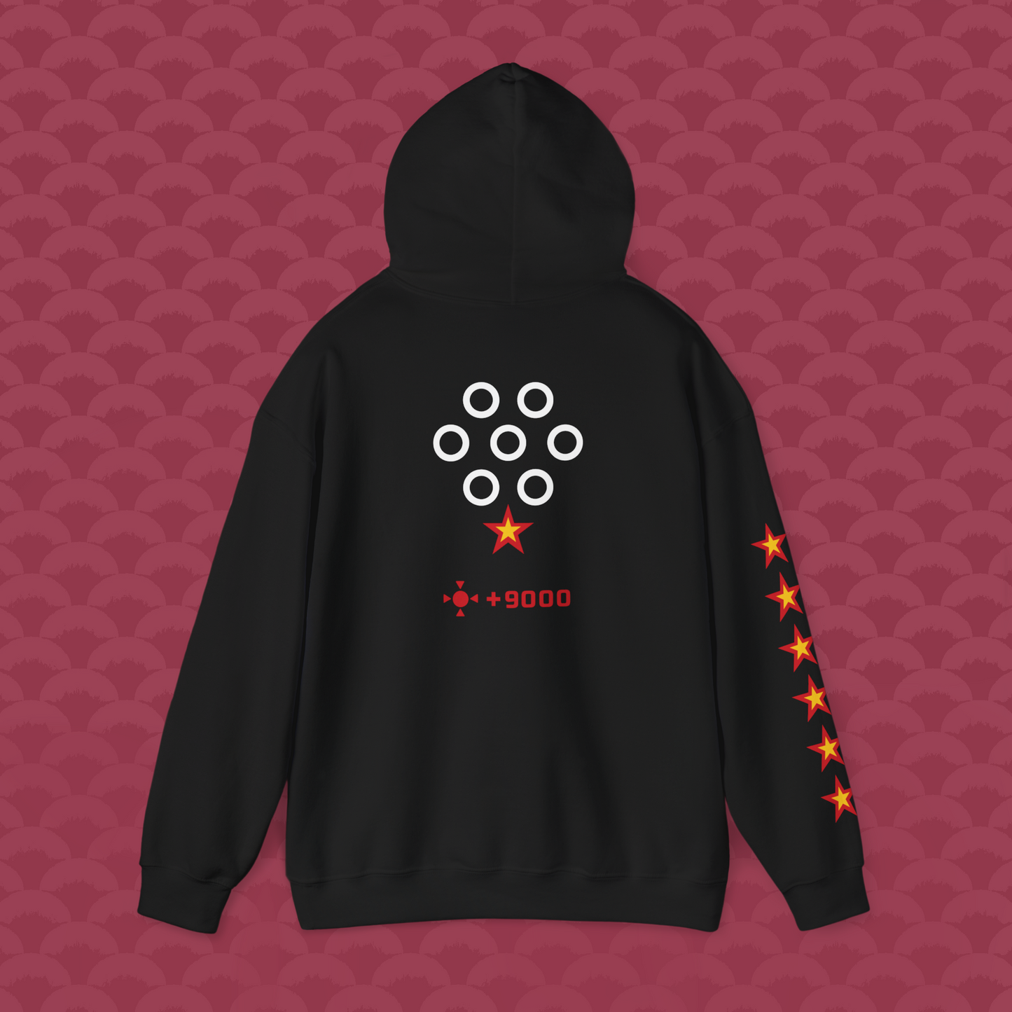 Hoodie Las Siete Estrellas, variante negra "Base" de espalda