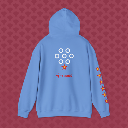 Hoodie Las Siete Estrellas, variante azul celeste "Divino" de espalda
