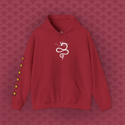 Hoodie Las Siete Estrellas, variante roja "Potencia" de frente