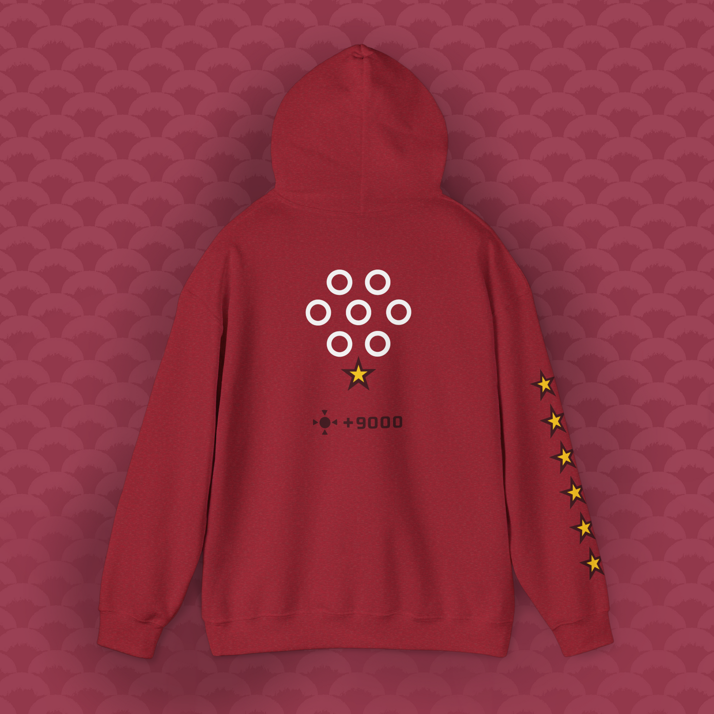 Hoodie Las Siete Estrellas, variante roja "Potencia" de espalda