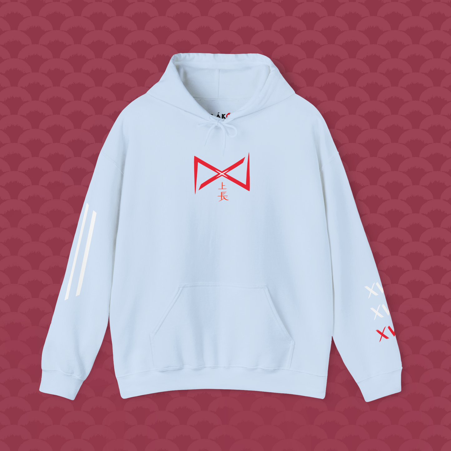 Hoodie Libertad Sintética, variante celeste "Modelo 18" de frente